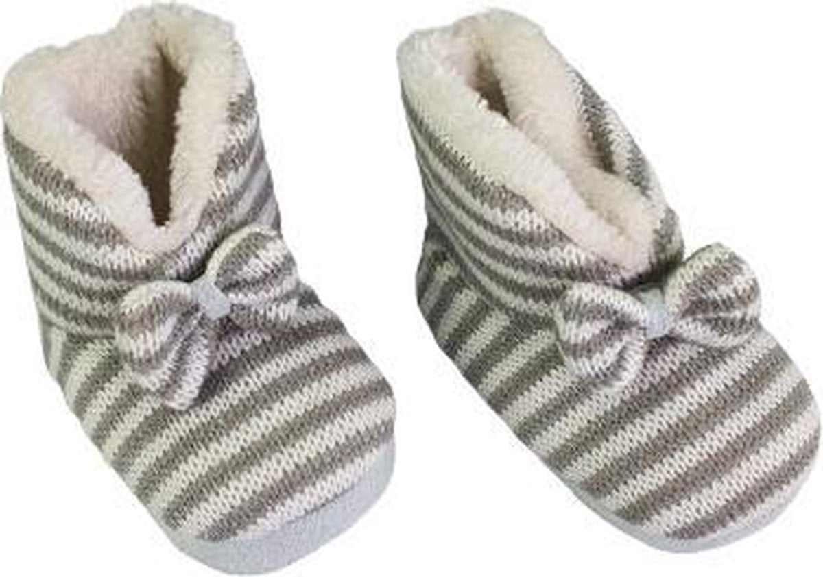 Baby Pantoffel Gestreept - Bruin / Grijs / Wit - Maat 16 / 17