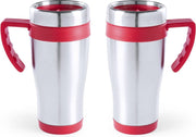 2x stuks rVS thermosbeker/warmhoud koffiebekers rood 500 ml - Isoleerbekers/reisbekers