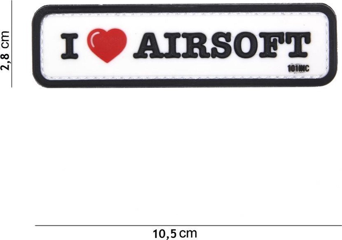 Embleem 3D PVC I Love Airsoft wit
