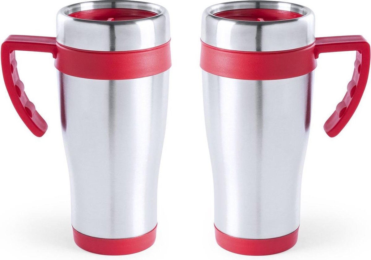 3x stuks rVS thermosbeker/warmhoud koffiebekers rood 500 ml - Isoleerbekers/reisbekers