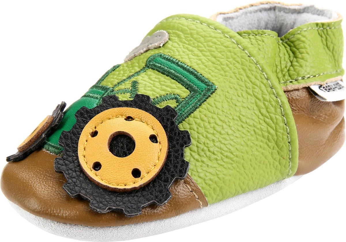 Leren babyslofjes van Baby-Slofje Tractor maat 9-15 mnd