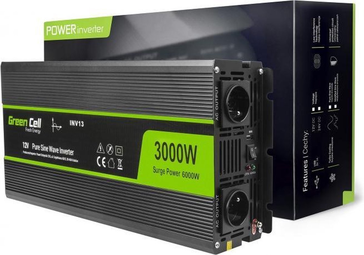 6000W (3000W continu) DC 12V naar AC 230V met USB Stroom Inverter Converter - Pure/Full Sine Wave