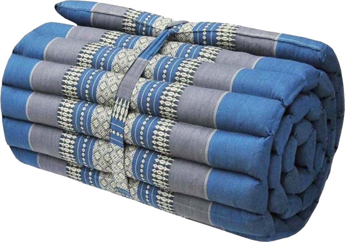 Opvouwbaar matras - Vloerkussen - Meditatiemat - Vloermatras - Rolmatras Thais - Thais kussen - Blauw-Grijs (180x78)
