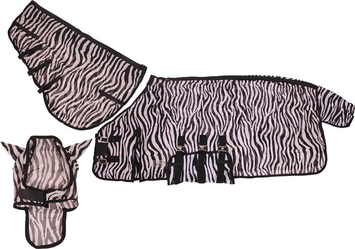 Vliegendeken Zebra Losse Hals/Buikflap Incl. Masker - Paardendeken - Zwart/Wit - 175