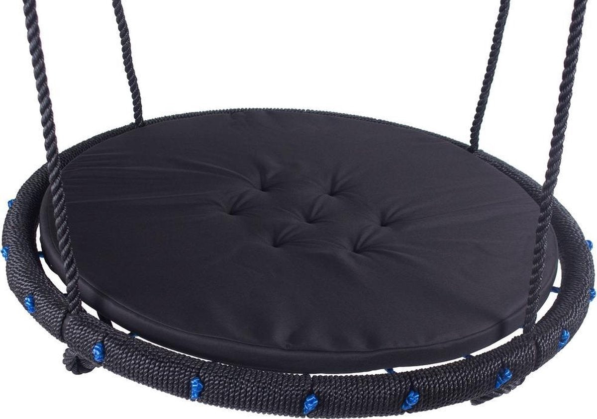 Nestschommel Blauw Ø100 cm met zwart Kussen en PP touwen