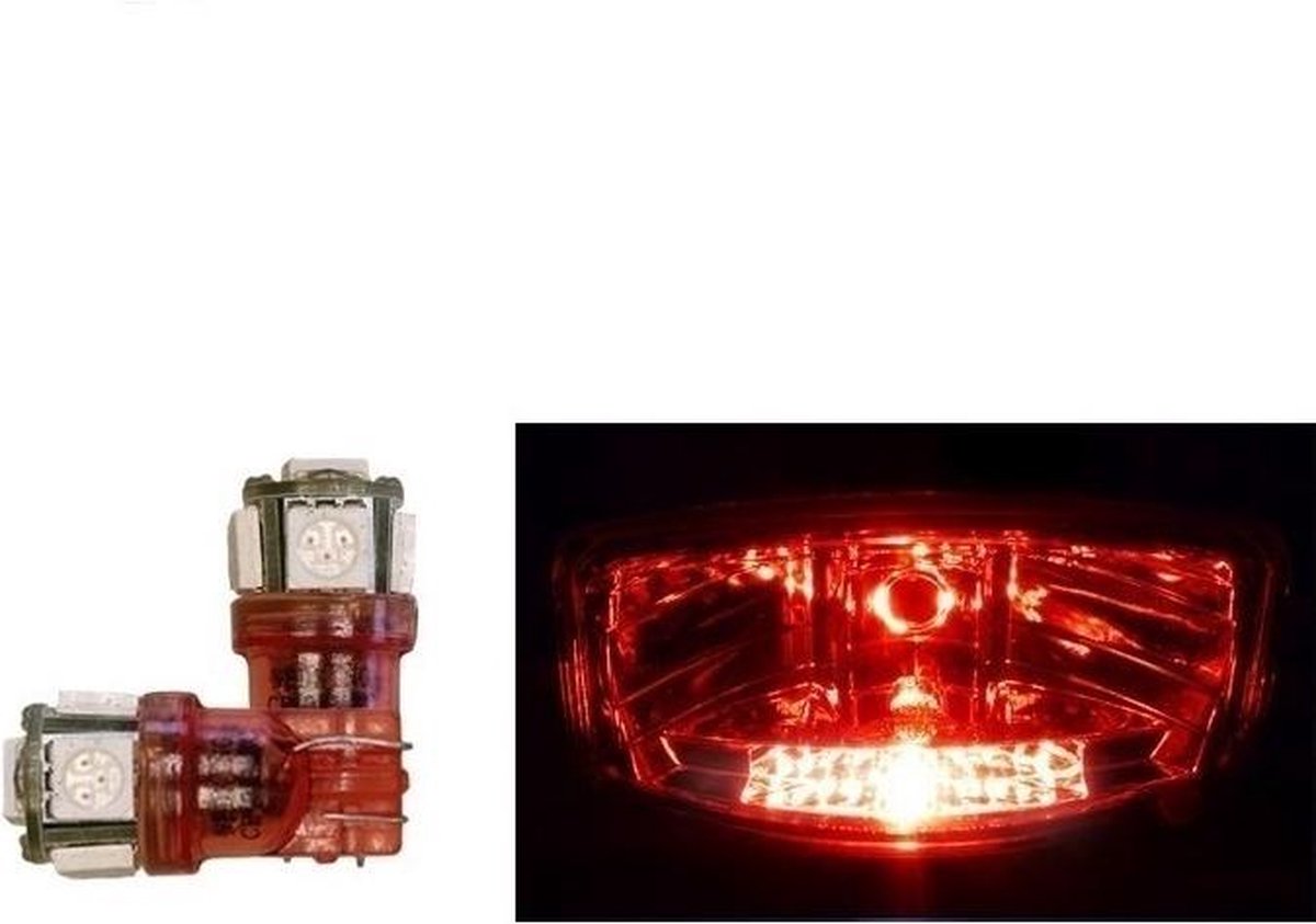 T10 W5W LED lamp rood 12V - 24 V (2 stuks)