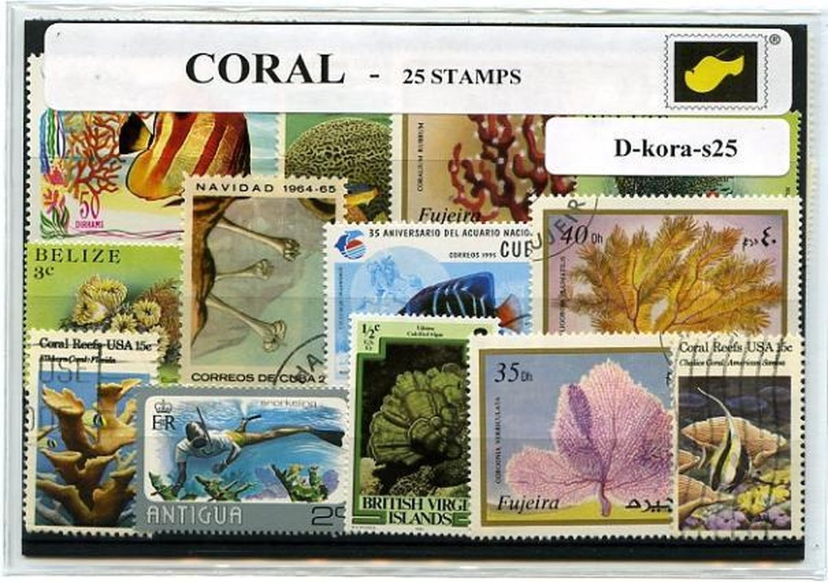 Koraal – Luxe postzegel pakket (A6 formaat) : collectie van 25 verschillende postzegels van koraal – kan als ansichtkaart in een A6 envelop - authentiek cadeau - kado - geschenk - kaart  - zee - onderwater - duiken - barrier reef - kleuren - zeeleven