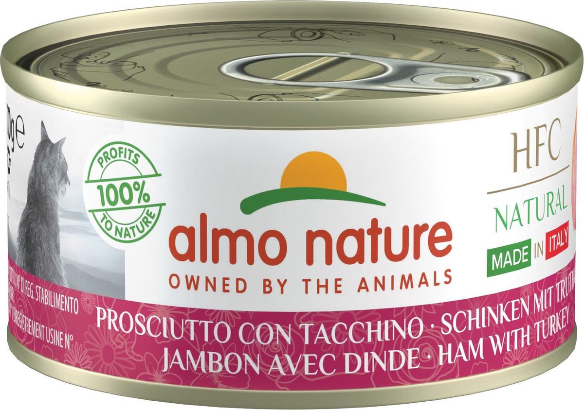 Almo Nature  Natvoer voor Katten - HFC Natural - 24 x 70g - Ham met Kalkoen - 24 x 70 gram