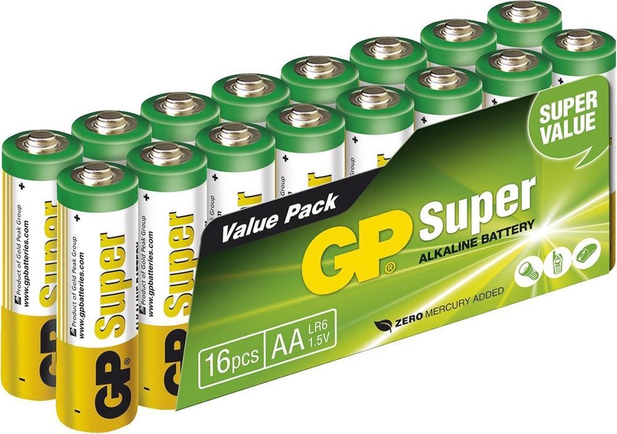 GP Super Alkaline AA batterijen - 16 stuks