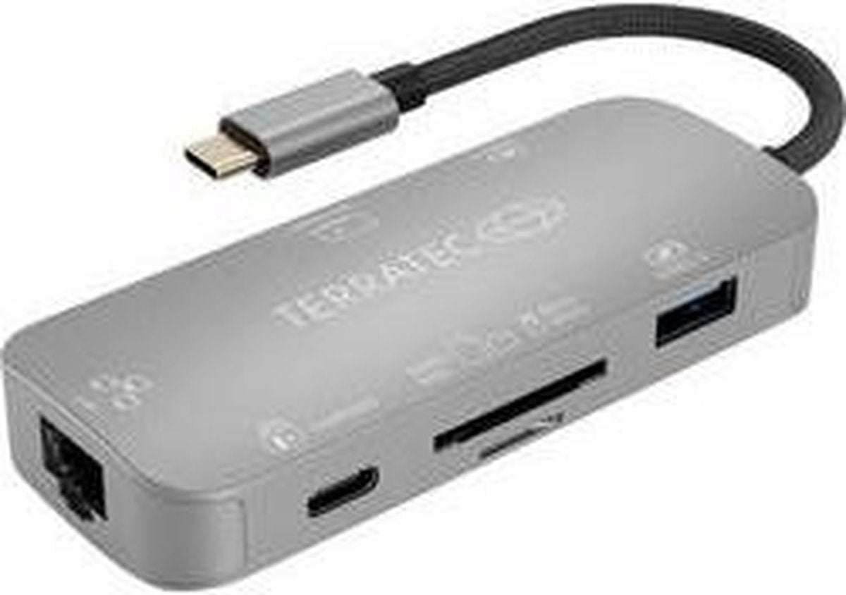 Terratec CONNECT C8 USB-C (USB 3.2 Gen 2) multiport hub Grijs