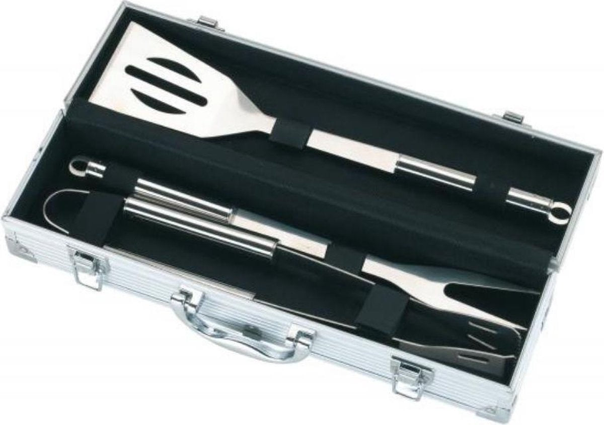 Orange85 Barbecue Grillset - RVS - in Luxe Koffer - 3-delig - Spatel - Tang - Vleesvork