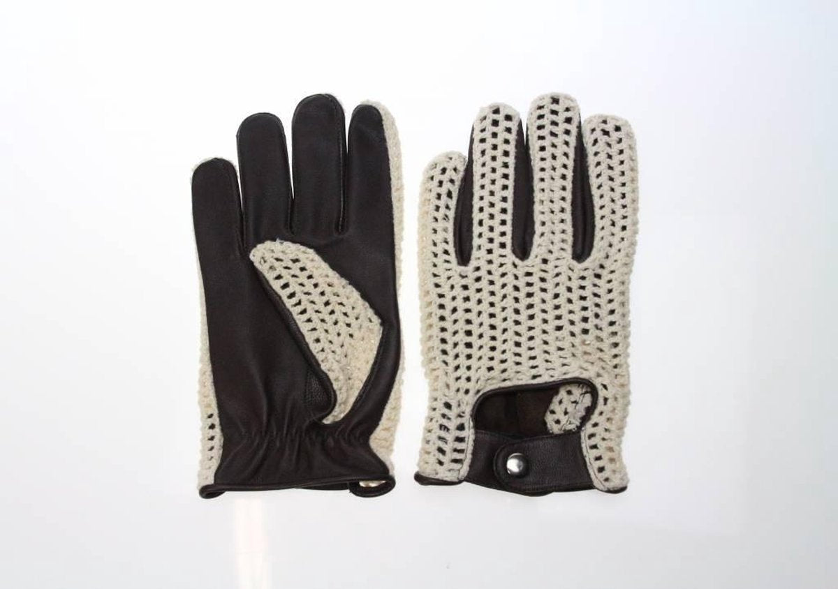 Vintage crochet leren autohandschoenen zwart | maat XL