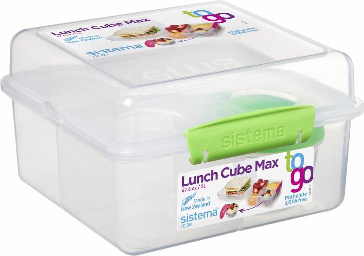Sistema Lunchbox Cube Max (2l) met yoghurtpotje - Transparant Groen