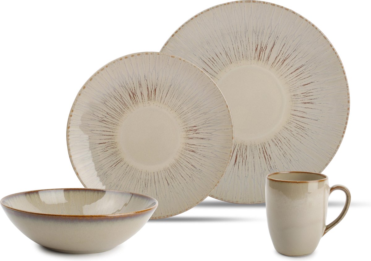ONA Luce - Serviesset 4 persoons  - 16 Delig - Stoneware - Beige/bruin