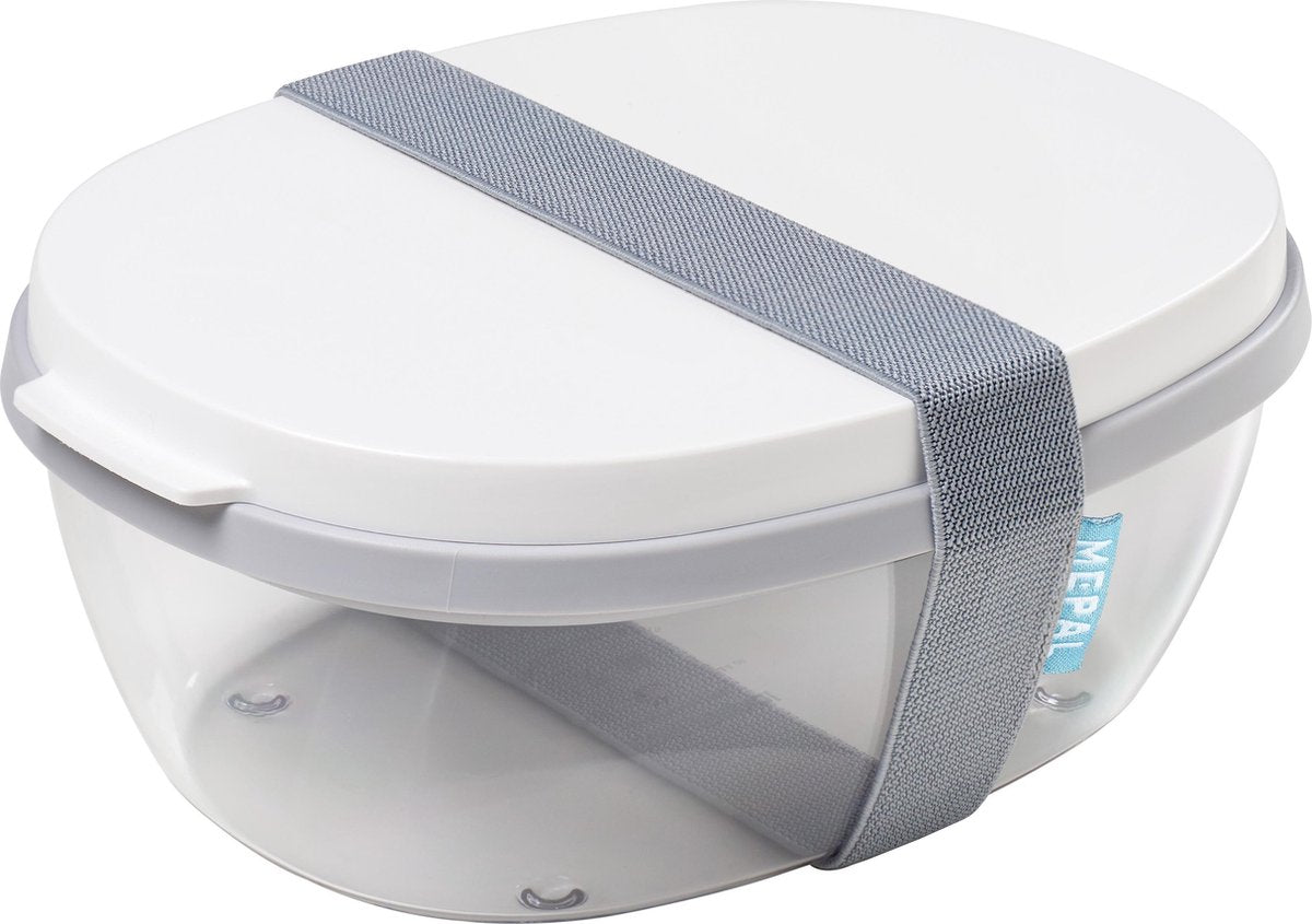 Mepal Saladbox Ellipse – Lunchbox voor volwassenen en saladebox to go – wit – Groot genoeg voor een maaltijdsalade