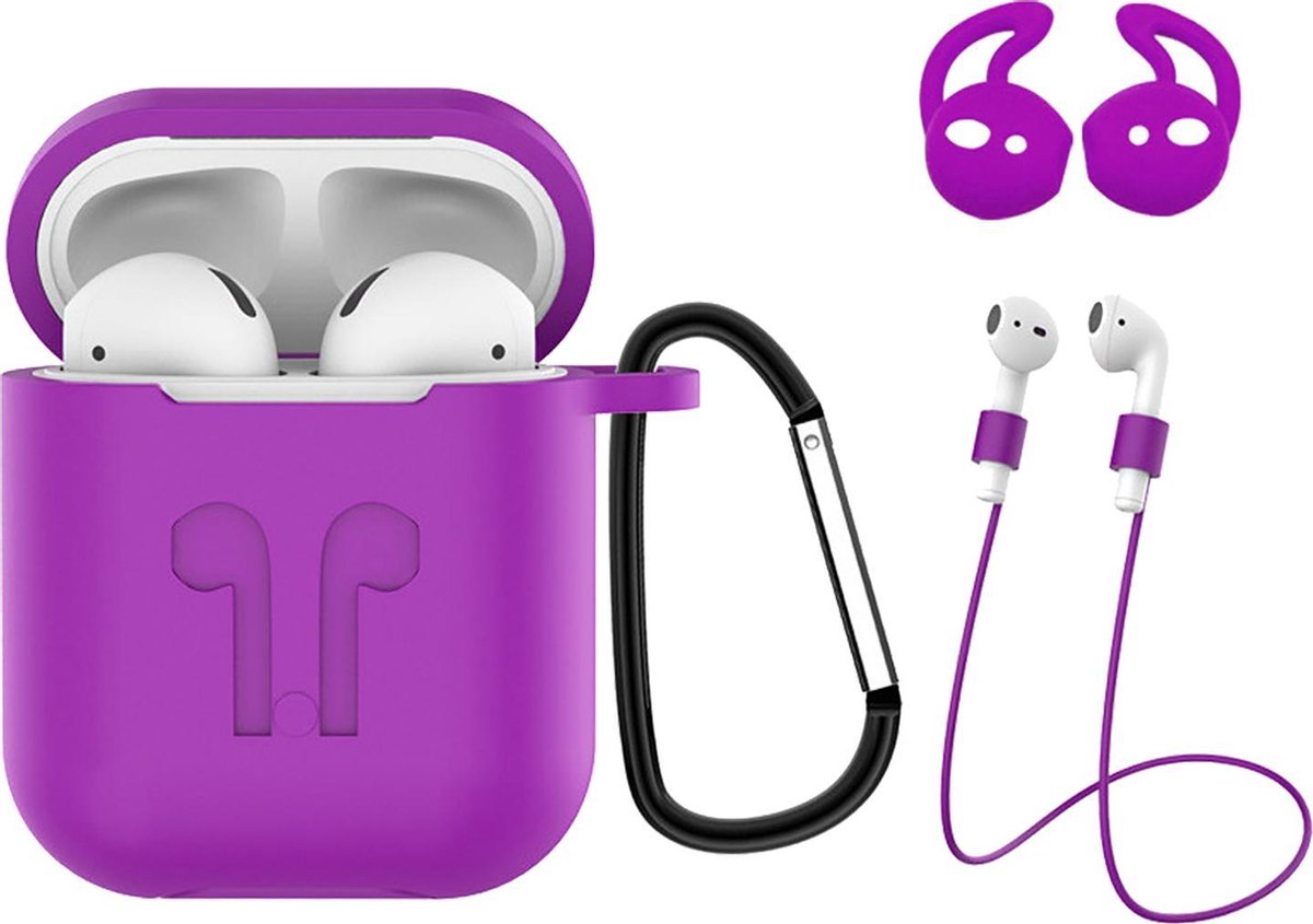 Hoes voor Apple AirPods 2 Hoesje Case 3-in-1 Siliconen Cover - Paars
