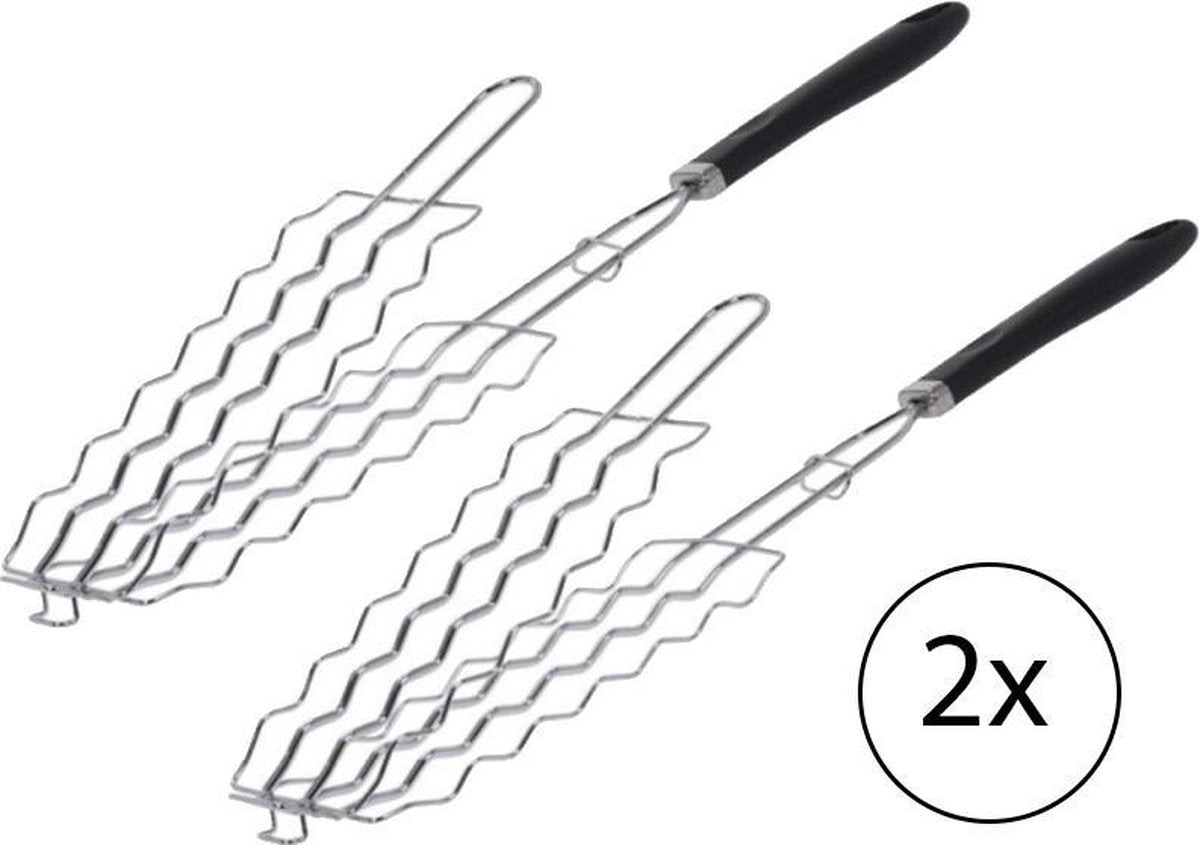 Worstenklem - worsten grill voor barbecue - chrome met handvat - set van 2 stuks