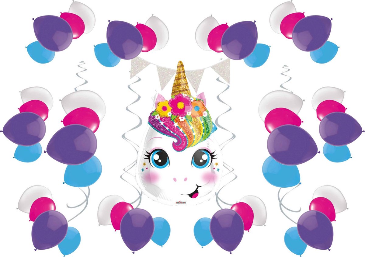 e-Carnavalskleding.nl Feestpakket Unicorn versiering | Unicorn pakket Medium | Unicorn Kinderfeest pakket M