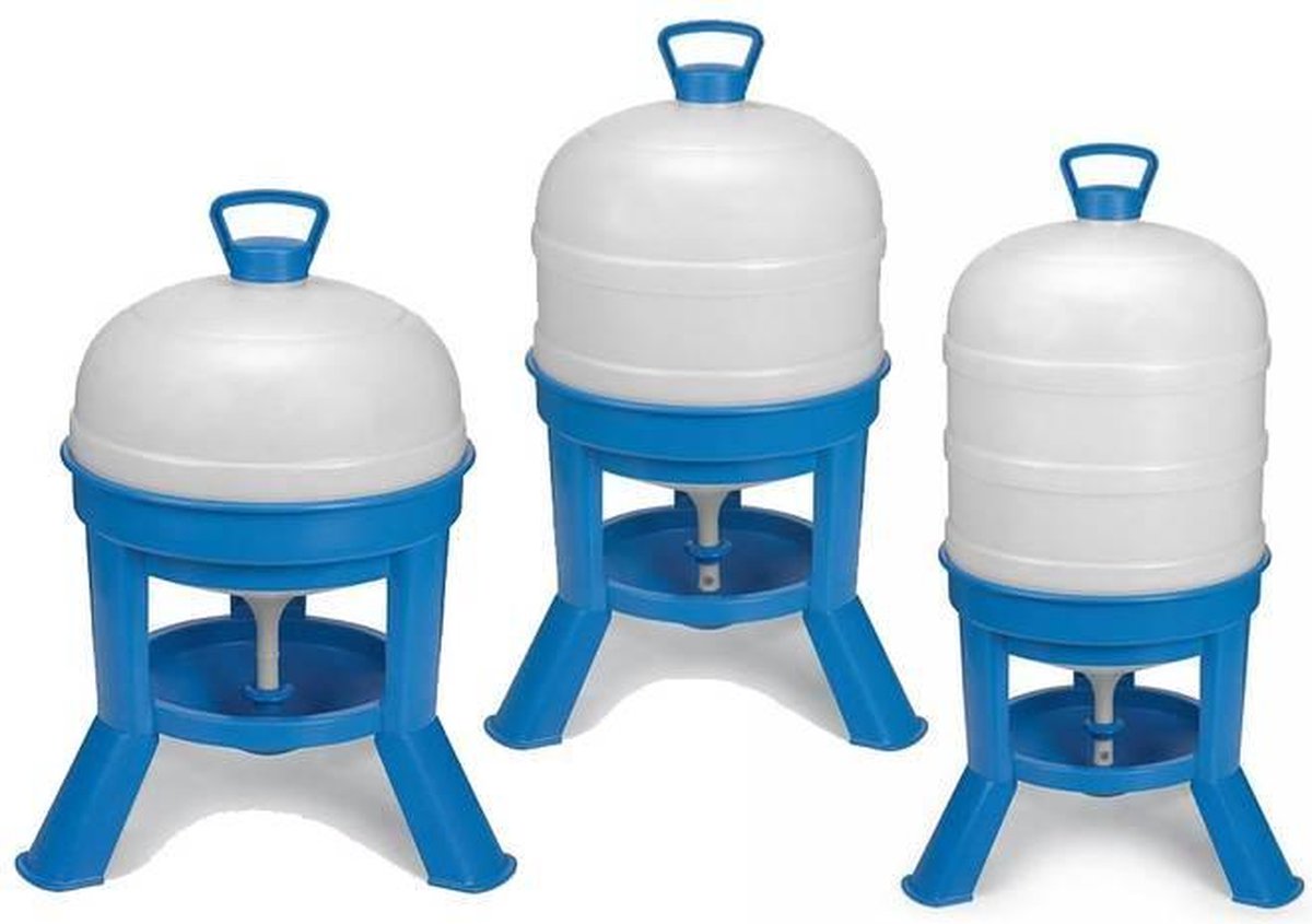 Pluimvee drinktoren 40 liter blauw met sifon op pootjes