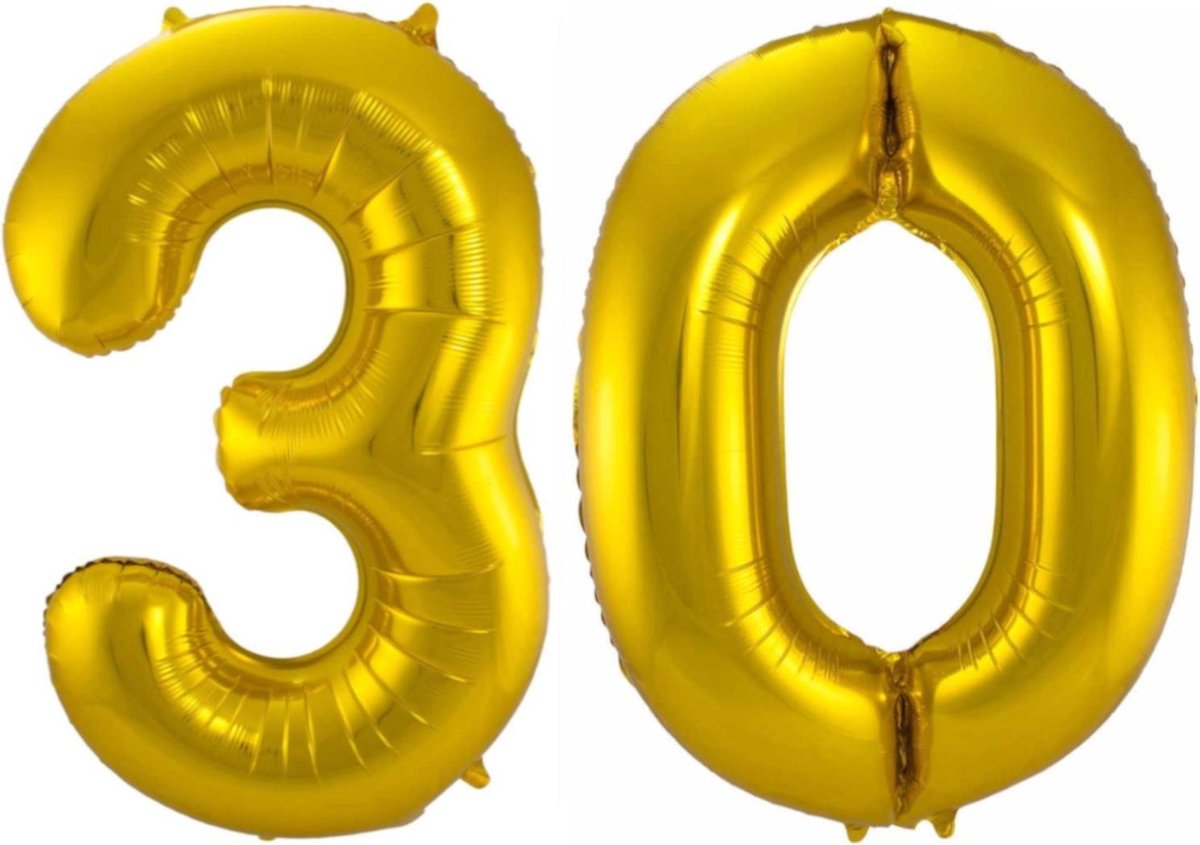Ballon Cijfer 30 Jaar Goud 36Cm Verjaardag Feestversiering Met Rietje