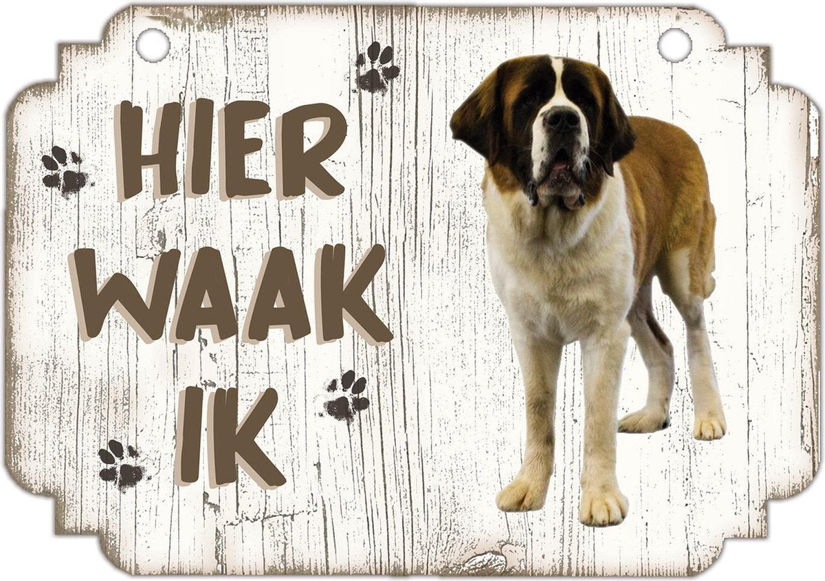 Waakbord | Hier Waak Ik: Sint Bernard (langhaar)