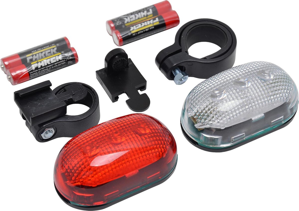 Dresco - Classic - Fietsverlichting - 2 x 3-leds - Batterij - Transparant