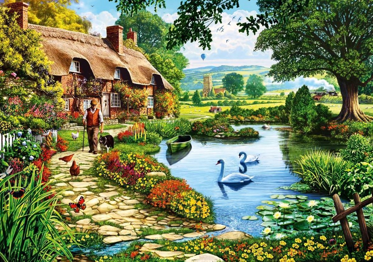 Cottage by the Lake Blue Bird 1000