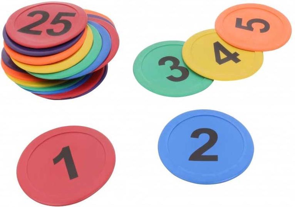 eSAM® Set van 25 - Basis markeringen - vloermarkering - platte vorm - floor marker - rond - cijfers 1 t/m 25 - Ø ca. 20 cm