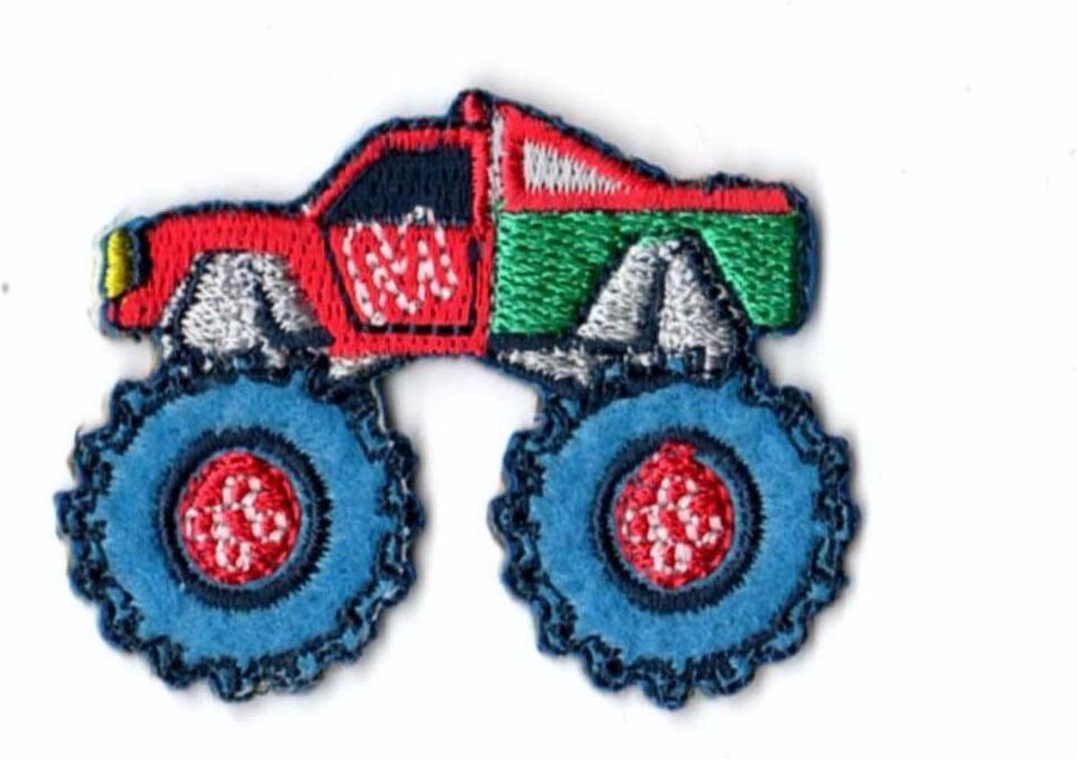 APPLICATIE MONSTERTRUCK ROOD OPSTRIJKBAAR 4.5 X 4 CM. 5 STUKS.