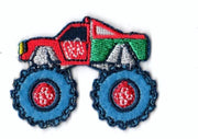 APPLICATIE MONSTERTRUCK ROOD OPSTRIJKBAAR 4.5 X 4 CM. 5 STUKS.