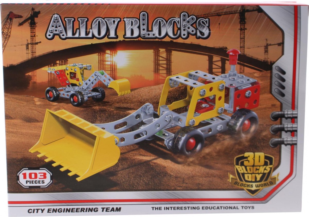 Jonotoys Bouwdoos Loader Metaal Zilver/geel/rood 103-delig
