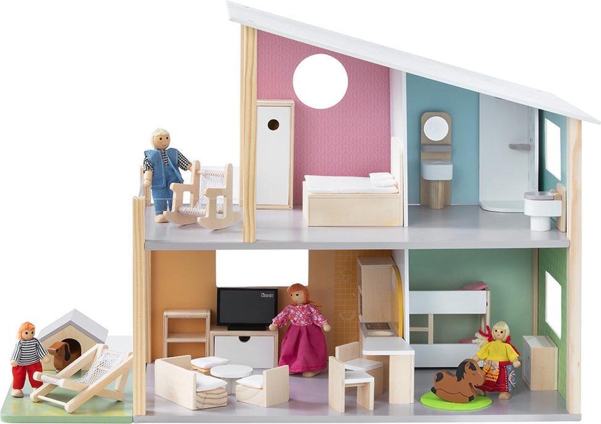 howa Houten Poppenhuis "Nelly" met 23 meubels
