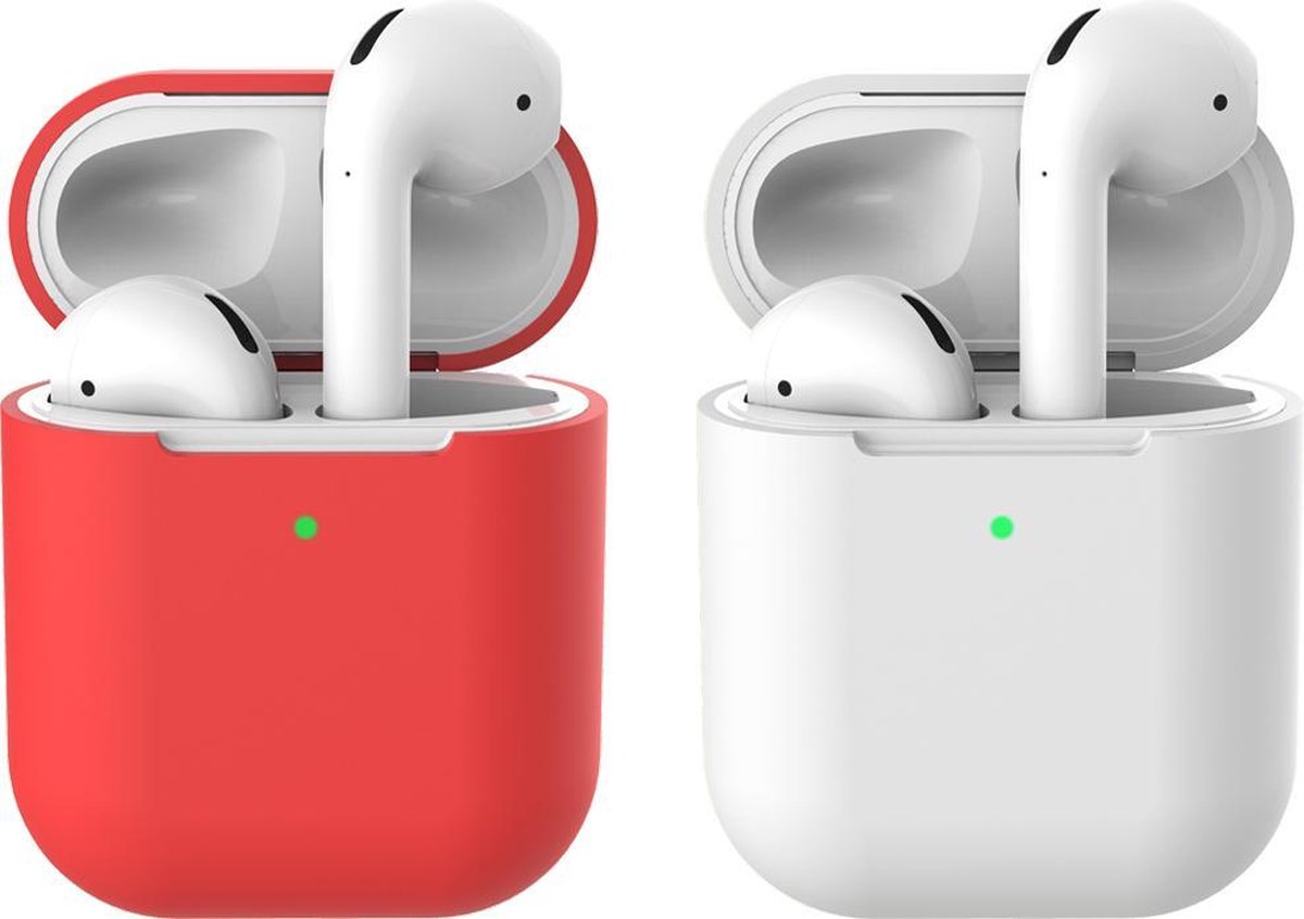 2 beschermhoesjes voor Apple Airpods - Rood & Wit - Siliconen case geschikt voor Apple Airpods 1 & 2