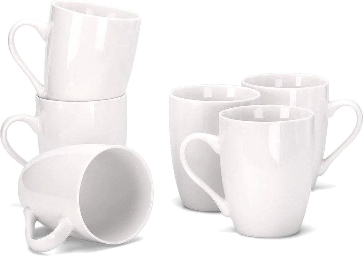6 Porseleinen Mokken - Wit - 400ml