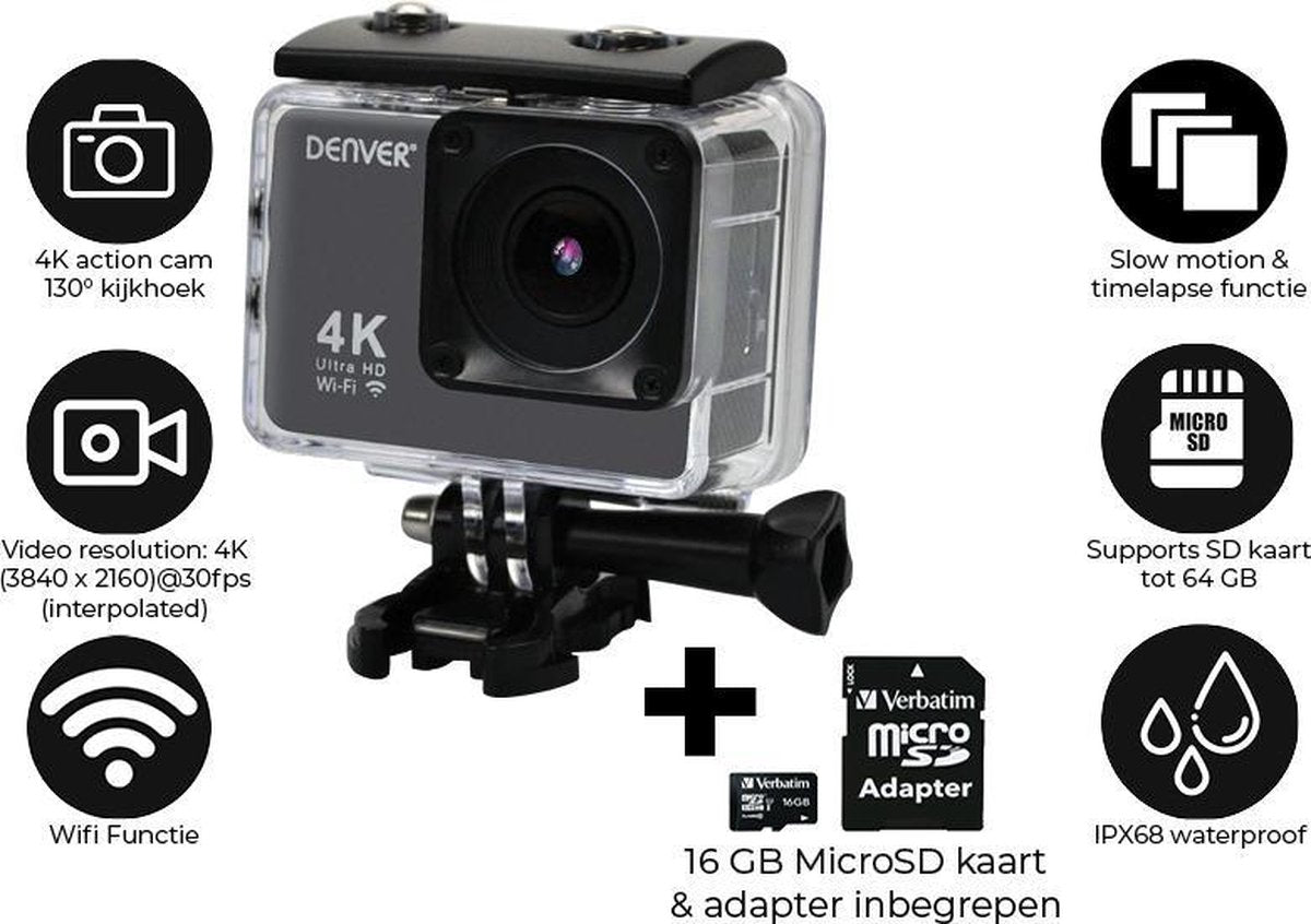 Denver ACK-8062W - 4K action cam - inclusief 16GB Micro SD kaart