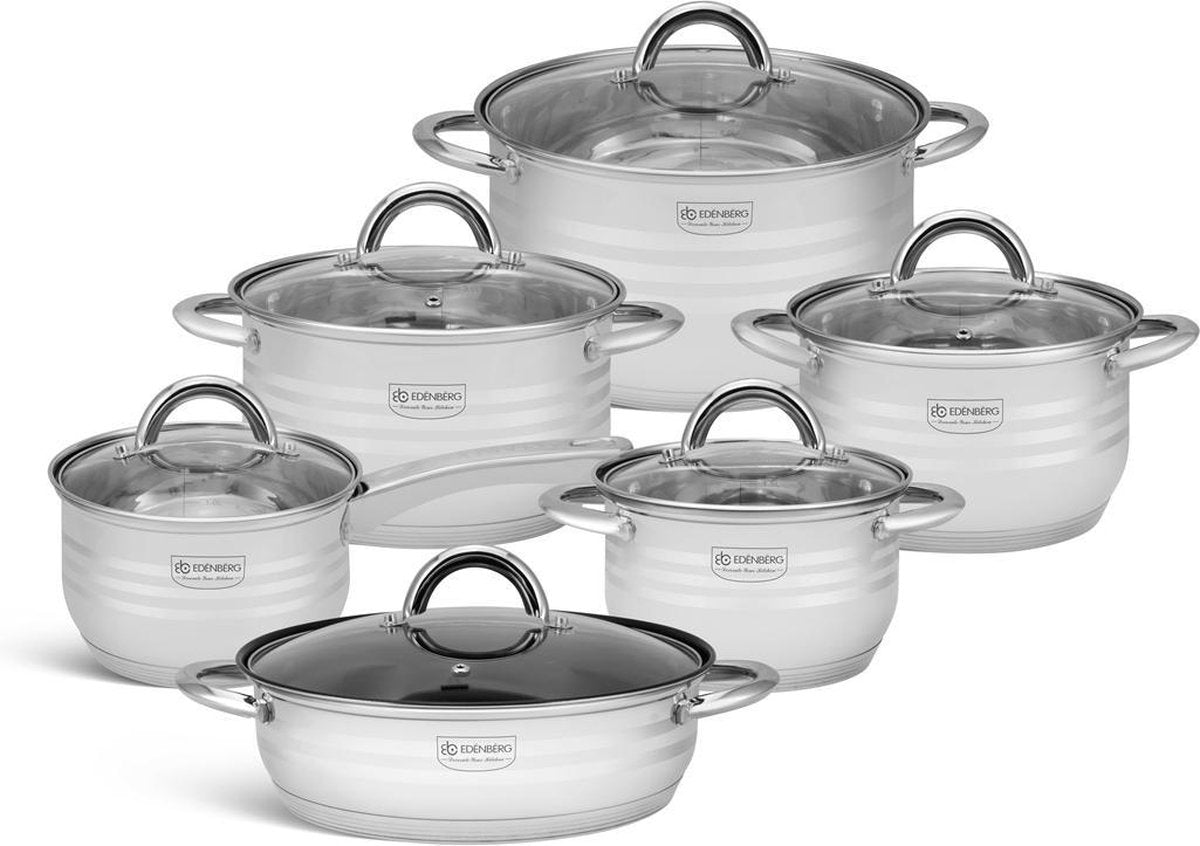 Edënbërg Classic Line - Luxe Pannenset - RVS - 12 delig - Sandwichbodem