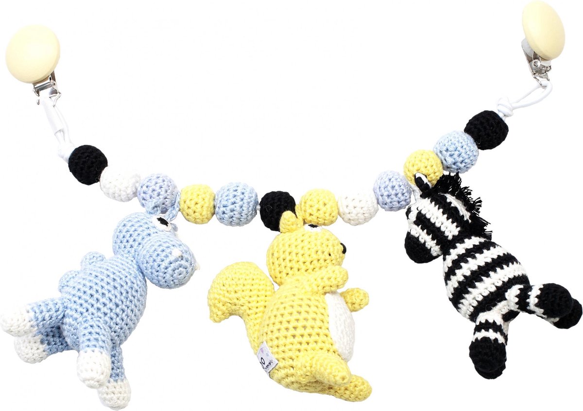Naturezoo Kinderwagenspanner Dieren Gehaakt 40 Cm Blauw/geel