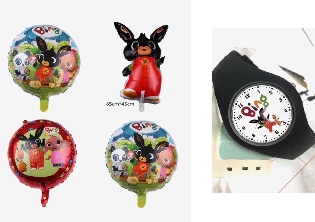 Bing horloge zwart  inclusief 4 folie ballonnen