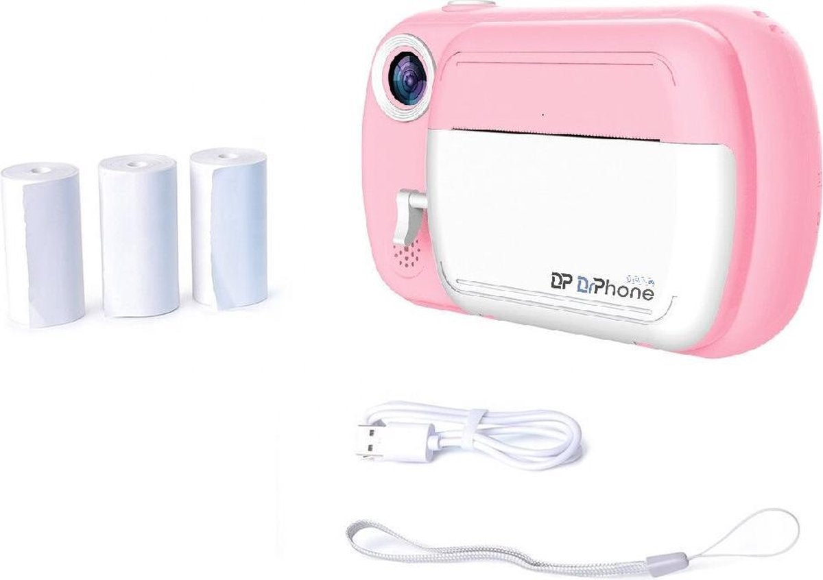 DrPhone PIX11 - Speelgoedcamera - Print Camera Voor Kids - 1080P - 3.5 inch - Thermisch Fotopapier - Print Automatisch zwart en wit - Roze/wit