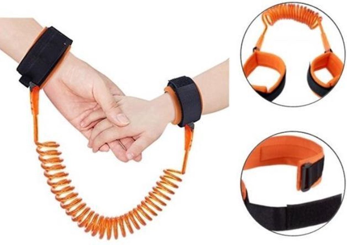 2 Meter Oranje  Polsband Riem Kinderen - Anti wegloop kindertuigje - Flexibele en Elastische Looplijn Peuter - Polstuigje