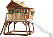 AXI Max Speelhuis Bruin/groen - FSC - Platform 118 cm - Zandbak incl. hoes - Witte glijbaan