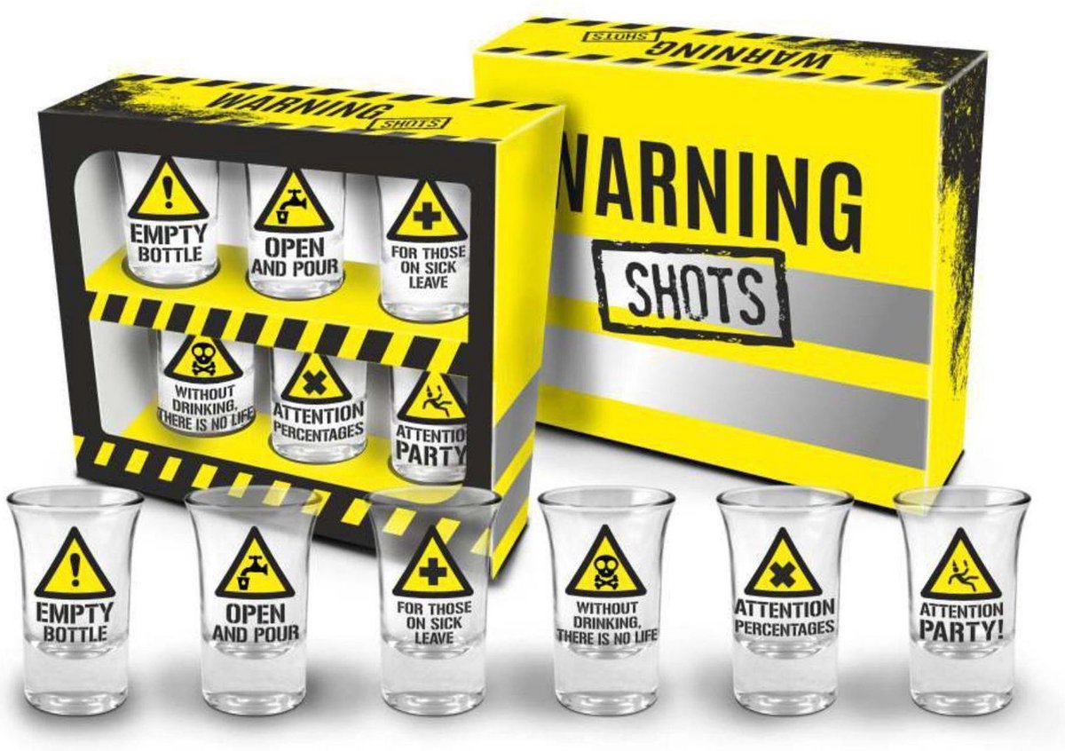 Shot glaasjes waarschuwingsborden