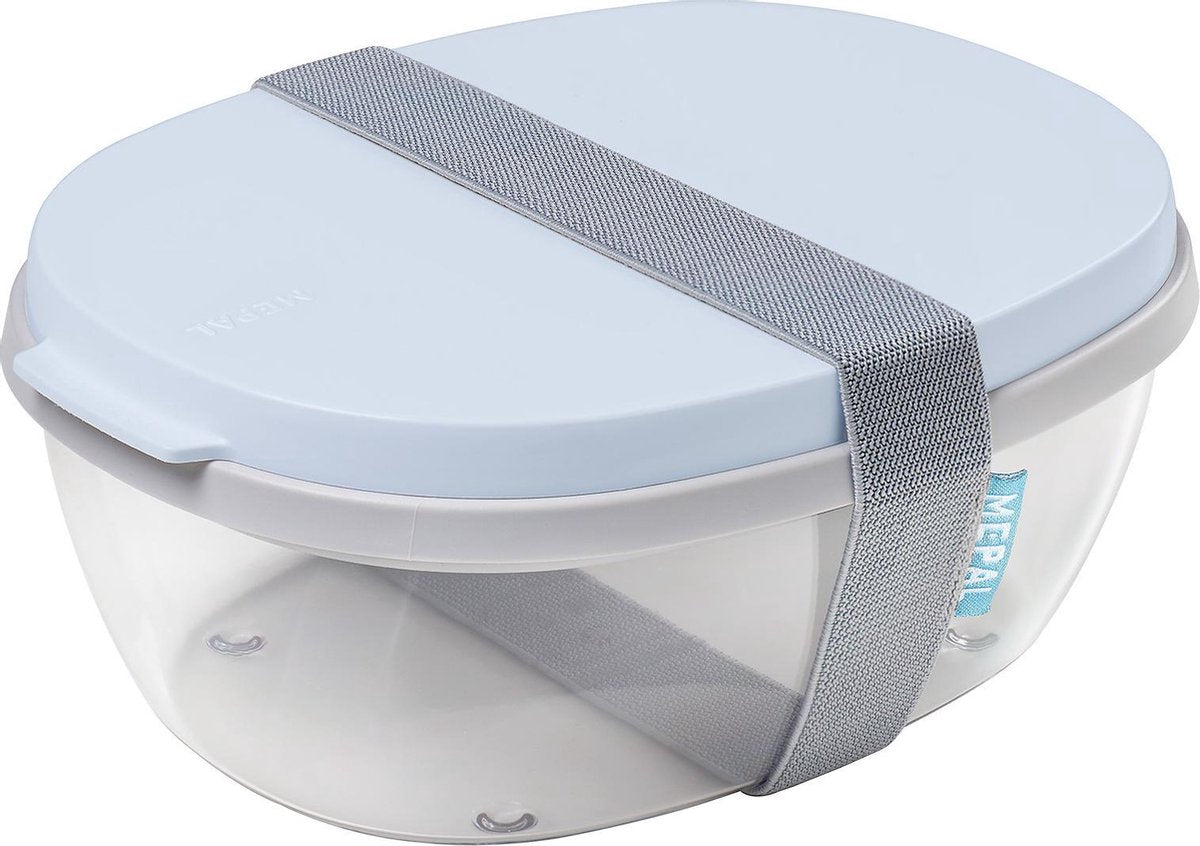 Mepal Saladbox Ellipse – Lunchbox voor volwassenen en saladebox to go – Nordic blue – Groot genoeg voor een maaltijdsalade