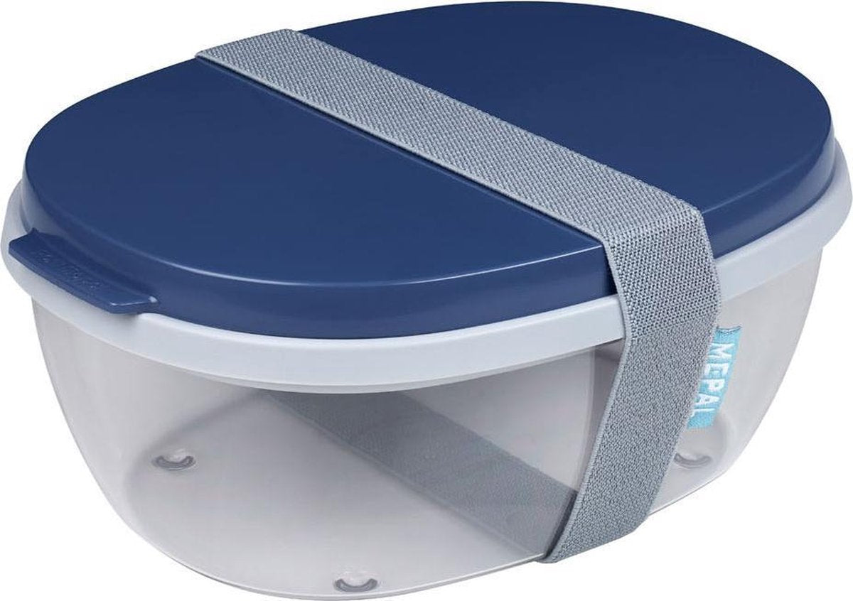 Mepal Saladbox Ellipse – Lunchbox voor volwassenen en saladebox to go – Nordic denim – Groot genoeg voor een maaltijdsalade