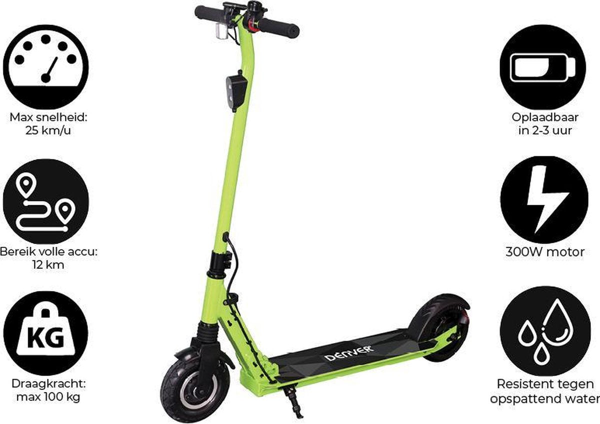 Denver SEL-80130F - Elektrische step voor kinderen & volwassenen - 8" Wielen - 25 km/u - E-Step met aluminium frame - actieradius 12KM - Inklapbaar - Met LED verlichting voor & achter - E-Scooter - Groen