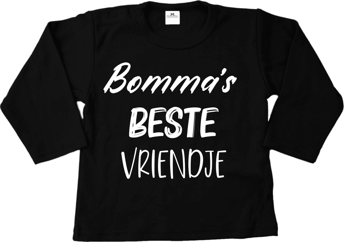 Kindershirt Bomma's beste vriendje-Oma's beste vriendje-zwart-wit-Maat 68-Lange mouw