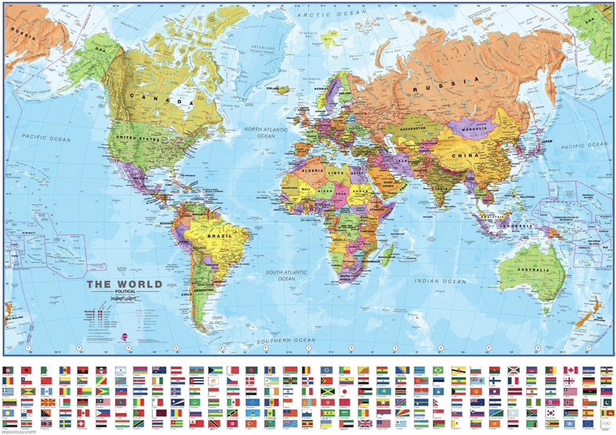 Grote Wereldkaart - Landkaart - Schoolkaart - Schoolplaat - Kaart - Atlas - 150 x 100 CM - Wanddecoratie - Extra Groot - Kwaliteit - Design - Poster - Om aan de muur te hangen - Wereld Kaart - Land Kaart - Continenten - XXL