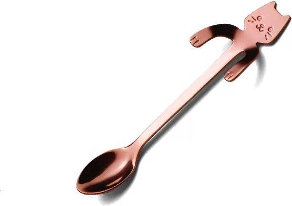 Kattenhebbedingen - Theelepels - koffie lepeltjes - Hangende Kat - 4 stuks - rosé goud/brons