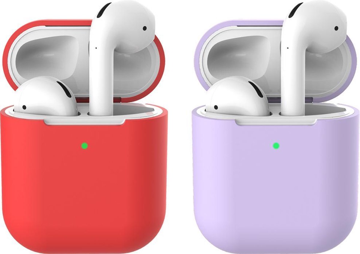 2 beschermhoesjes voor Apple Airpods - Rood & Lila - Siliconen case geschikt voor Apple Airpods 1 & 2