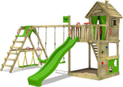 FATMOOSE Speeltoestel voor tuin HappyHome met schommel SurfSwing en appelgroene glijbaan